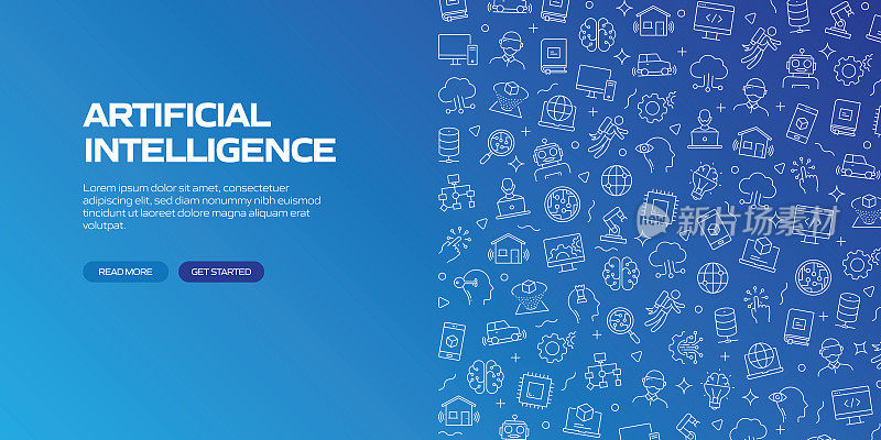 人工智能网络横幅与线性图标,时髦的线性风格向量