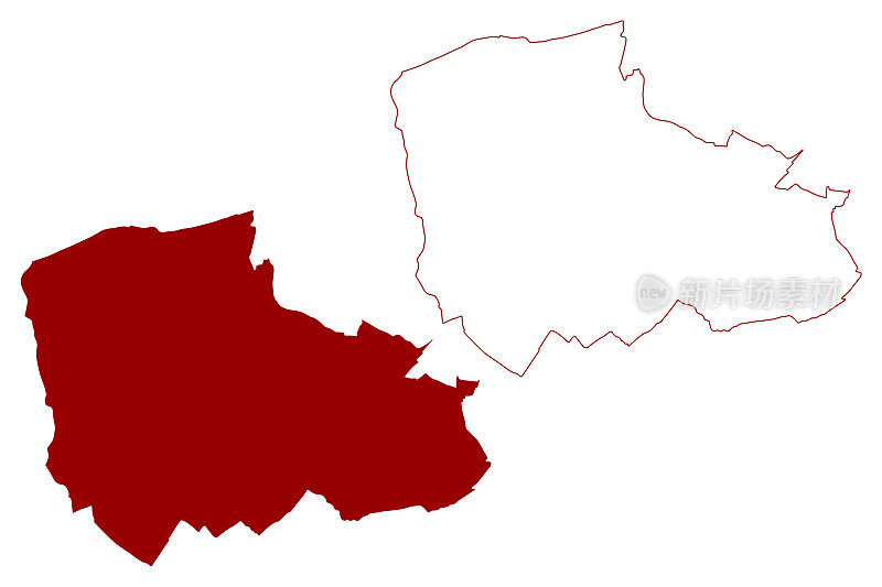 伦敦默顿自治区(大不列颠及北爱尔兰联合王国礼仪郡和地区，英格兰大伦敦)地图矢量插图，涂鸦草图地图