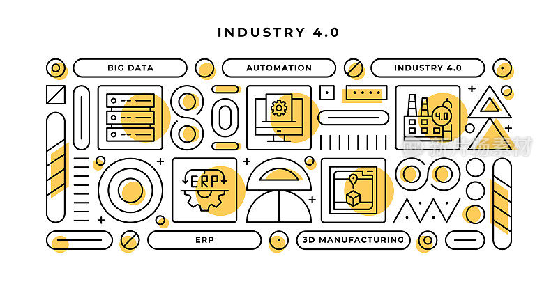 工业4.0信息图概念与几何形状和大数据，自动化，工业4.0,Erp线图标