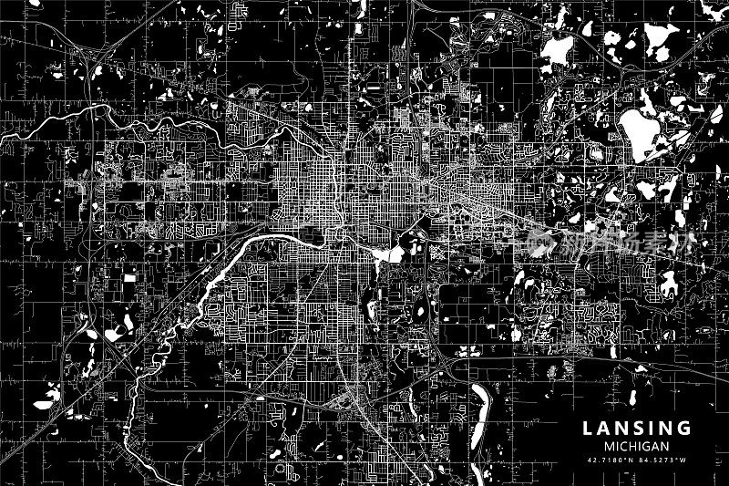 美国密歇根州兰辛矢量地图