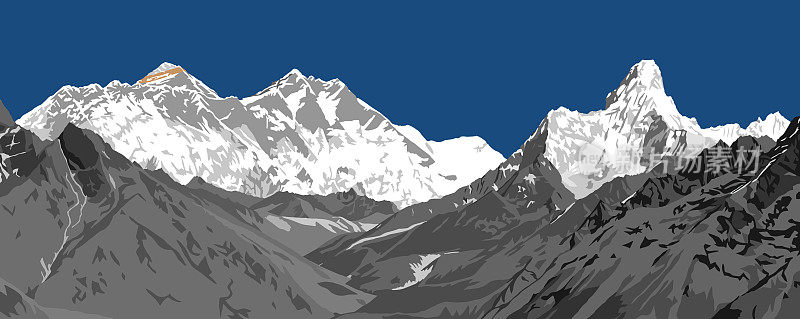 洛子山和努普兹南岩面，珠峰顶部和阿玛达布拉姆峰