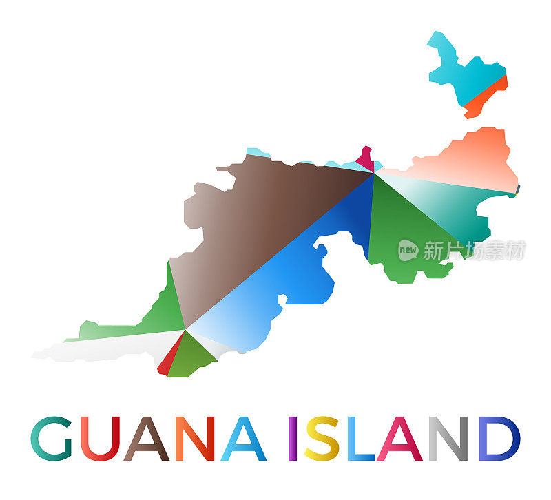 色彩鲜艳的瓜纳岛形状。多色几何风格岛标志。现代潮流设计。很棒的矢量插图。