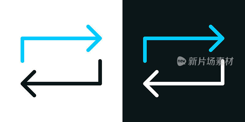 重复。黑色或白色背景上的双色线图标-可编辑的笔画