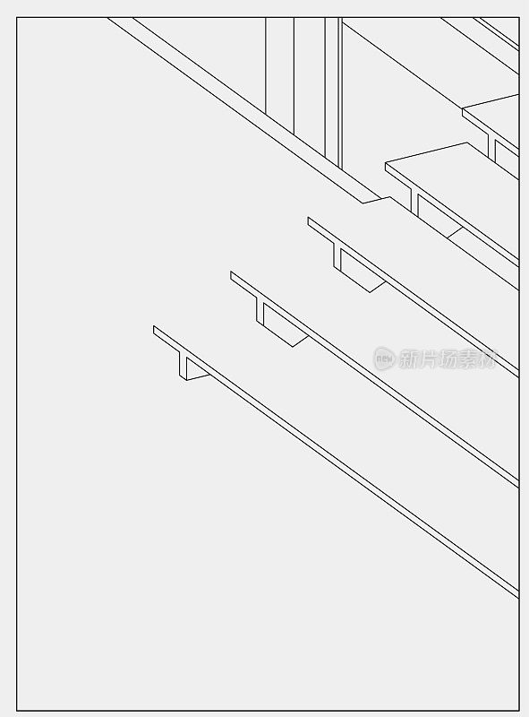 抽象黑白3D几何台阶线条结构图案背景