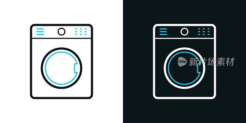 洗衣机。黑色或白色背景上的双色线条图标-可编辑笔触