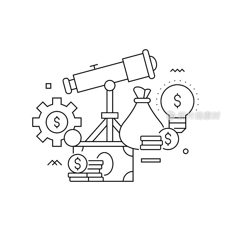 矢量集插图金融概念。线条艺术风格的背景设计，网页，横幅，海报，印刷品等。矢量插图。