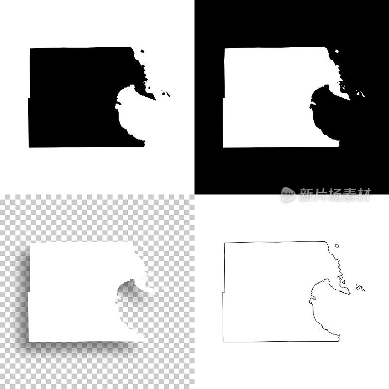 阿尔佩纳县，密歇根州。设计地图。空白，白色和黑色背景