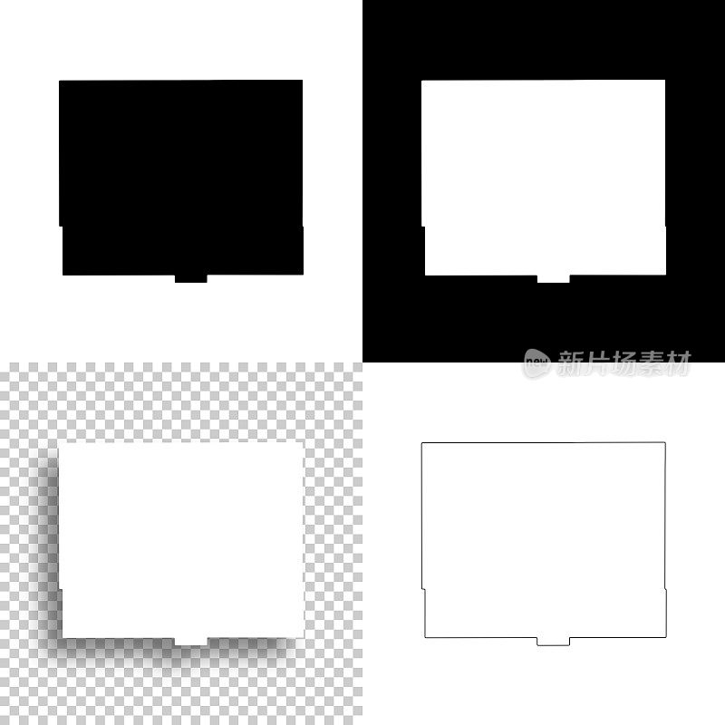 赖斯县，堪萨斯州。设计地图。空白，白色和黑色背景