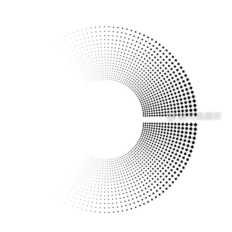 黑白半色调网点图案的箭头形成圆形。