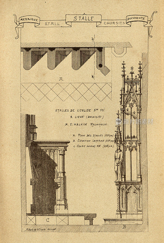 Essiastical建筑装饰，教堂摊位，建筑史，装饰和设计，艺术，法国，维多利亚，19世纪