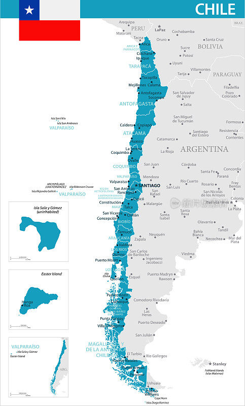智利地图-矢量插图