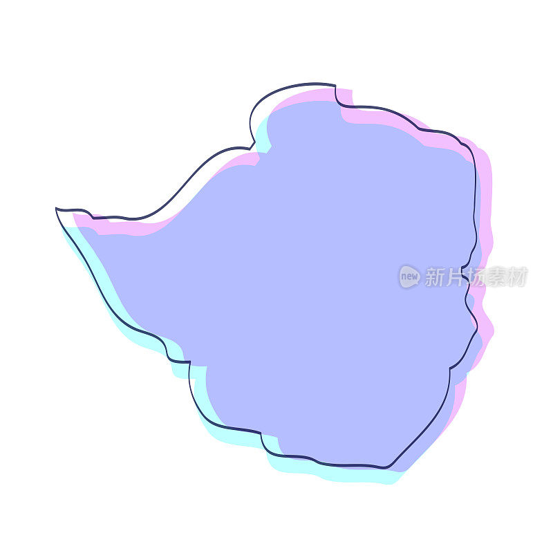 津巴布韦地图手绘-紫色与黑色轮廓-时尚的设计