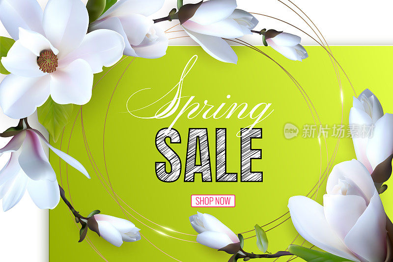 设计广告海报是一场以玉兰花为主题的春季促销活动。春季销售模板