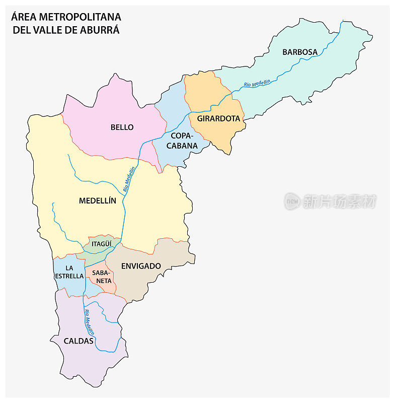 哥伦比亚阿布拉河谷大都市区的行政和政治地图