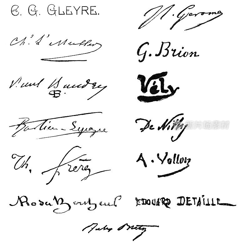 19世纪艺术家的各种签名