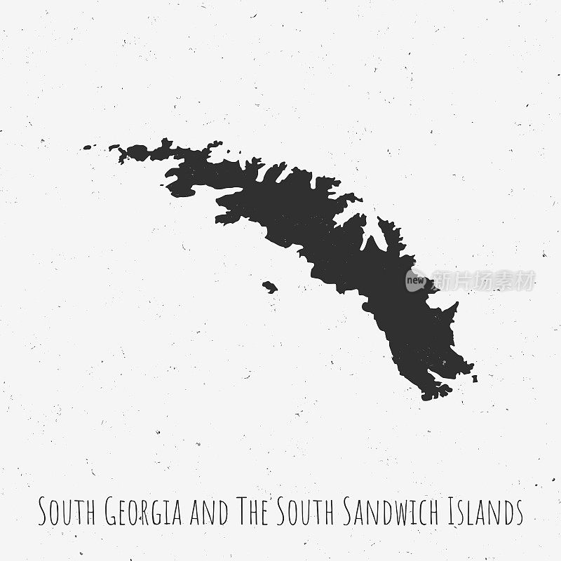复古的南乔治亚和南三明治群岛地图与复古风格，在尘土飞扬的白色背景