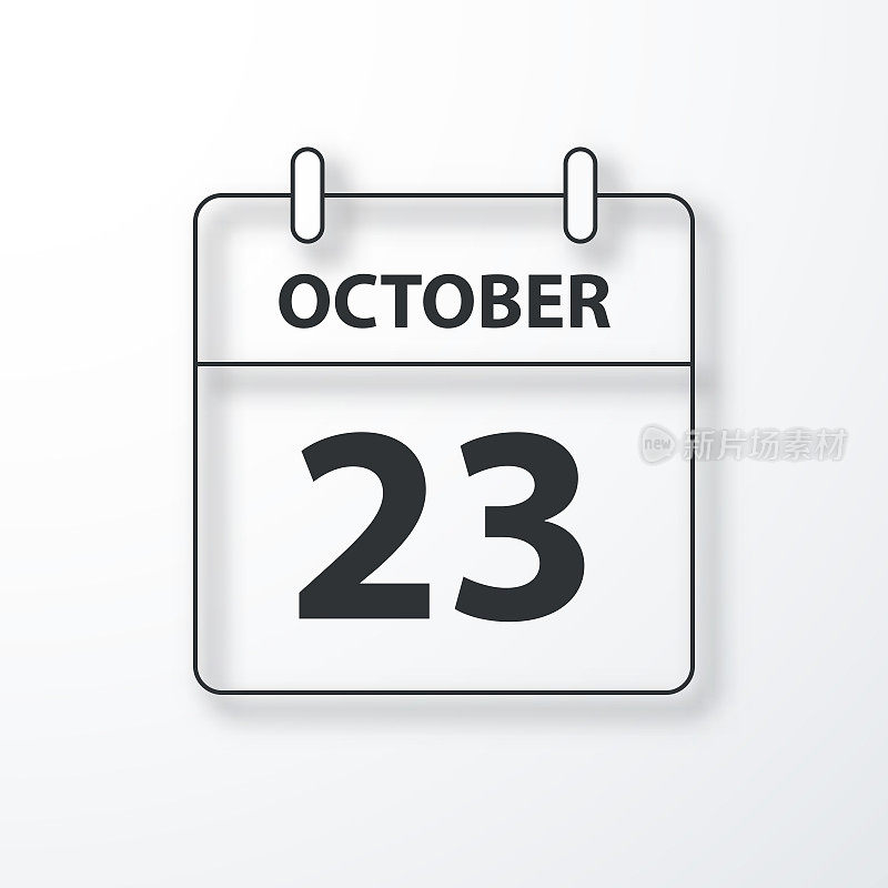 10月23日-每日日历-黑色轮廓与白色背景阴影