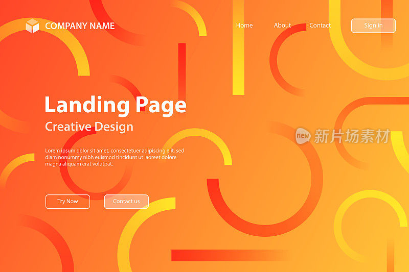登陆页面模板-几何形状的抽象设计-时髦的橙色渐变