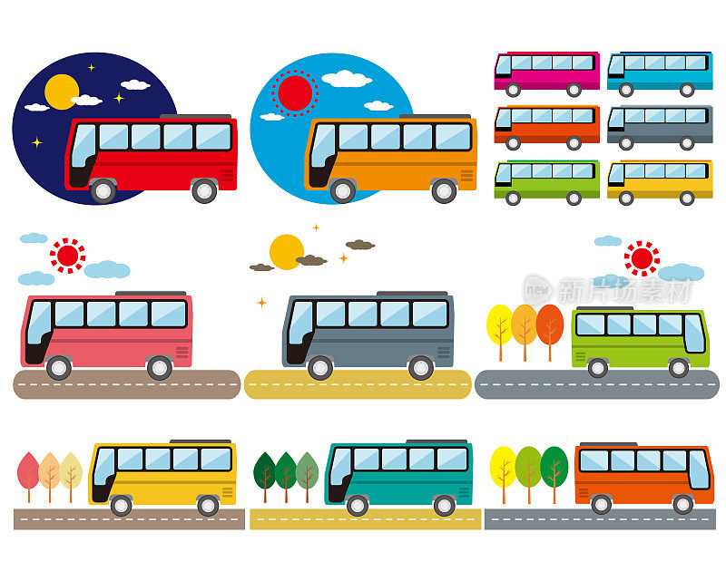 旅游巴士、快车、夜车。公共交通工具。