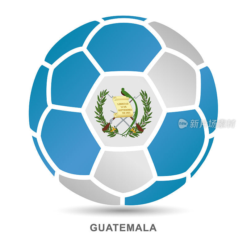 矢量足球与危地马拉国旗上的白色背景