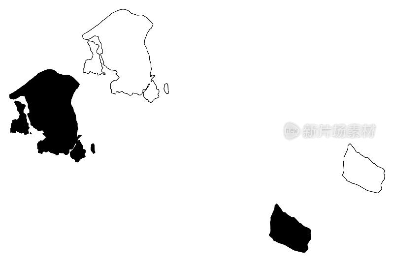 丹麦首都大区(丹麦王国)地图矢量插图，涂鸦草图丹麦首都地图