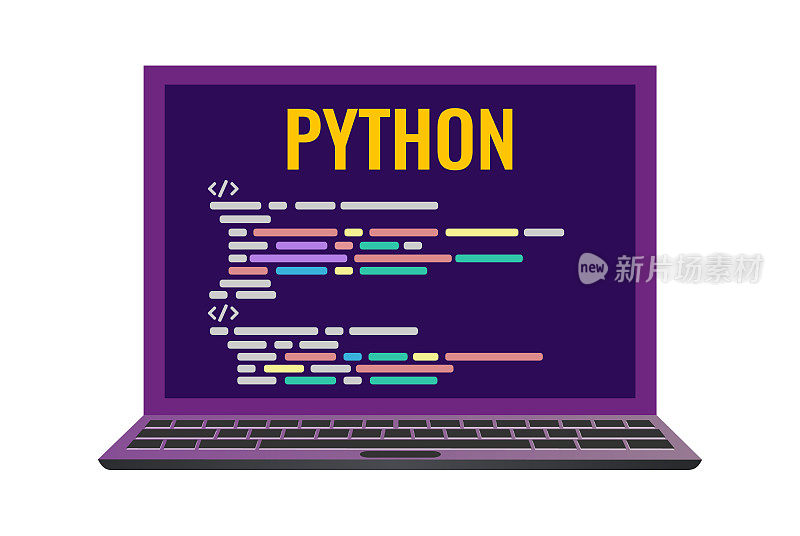 笔记本电脑与代码计算机语言python。