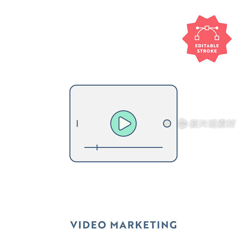 视频营销单一平面图标与可编辑的描边和像素完美。