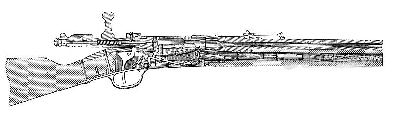 科学发现、实验和发明的古董插图:步枪