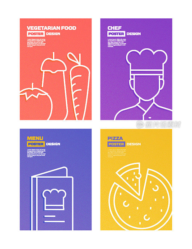 餐厅，食品和饮料相关的现代线条风格矢量插图