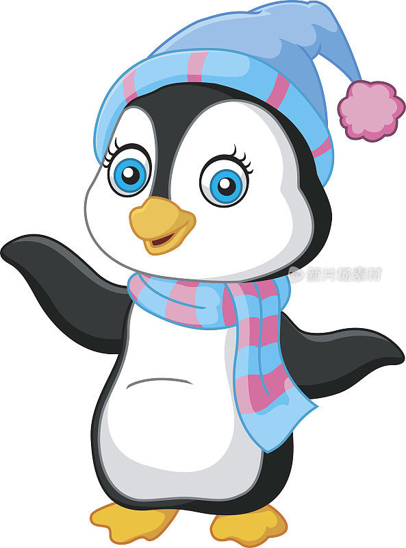 企鹅用围巾和帽子