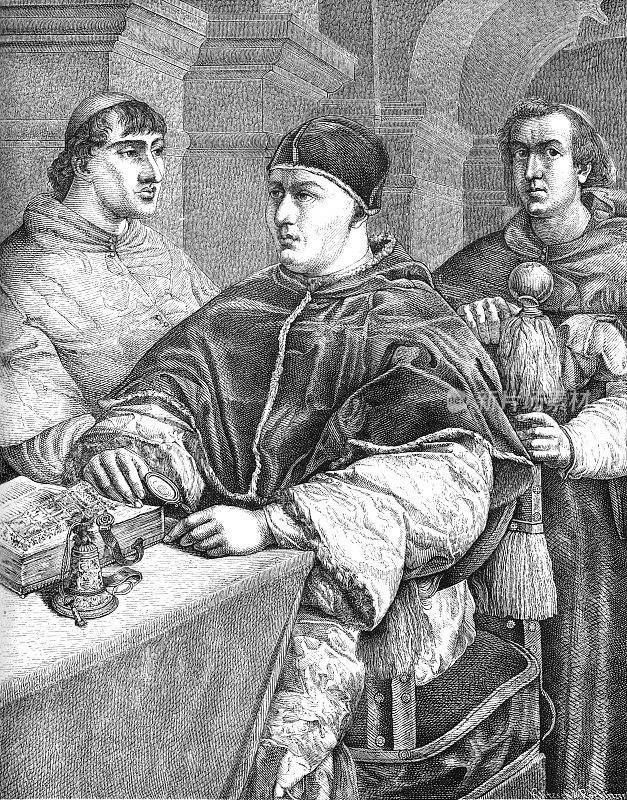 教皇利奥十世与红衣主教朱利奥・德・美第奇、路易吉・德・罗西