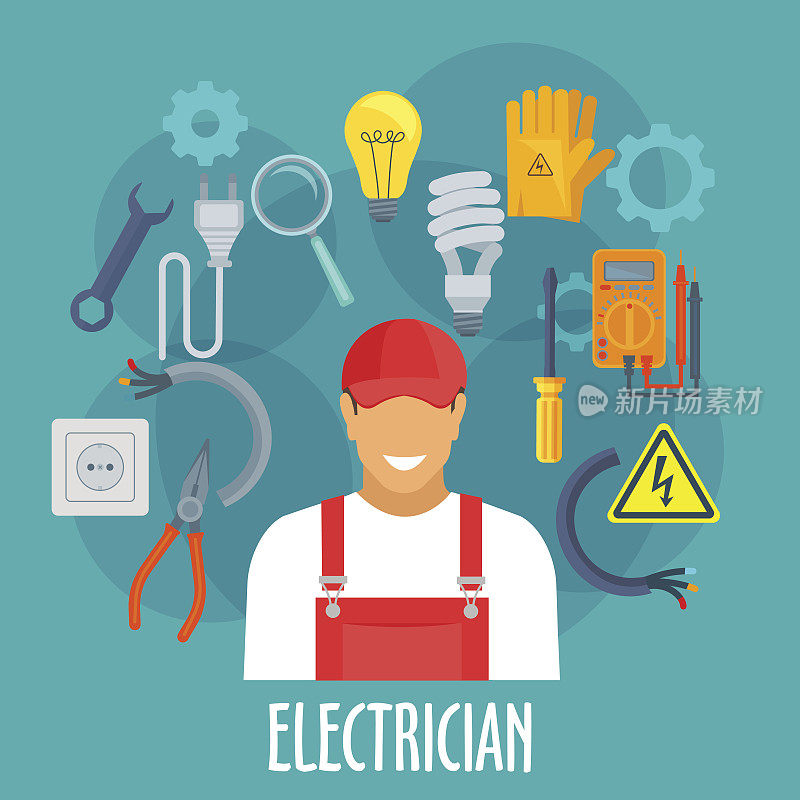 电工工人与电动修理工具