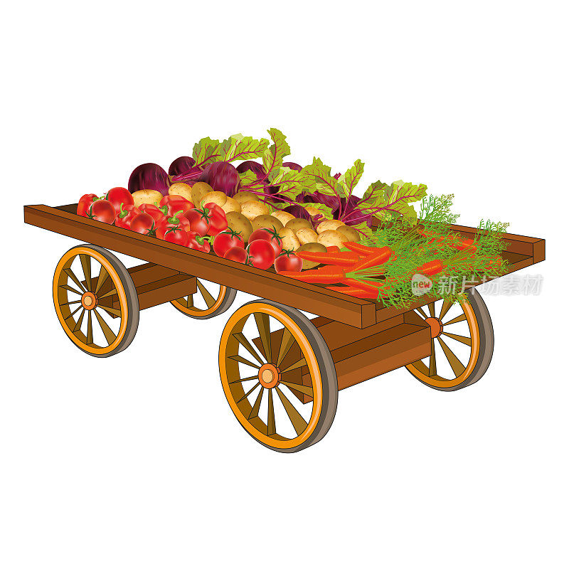 木车与收获的蔬菜