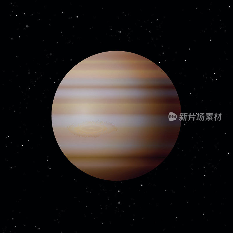 木星与典型的大点-太阳系中最大的行星-向量插图在星空星系黑色背景。