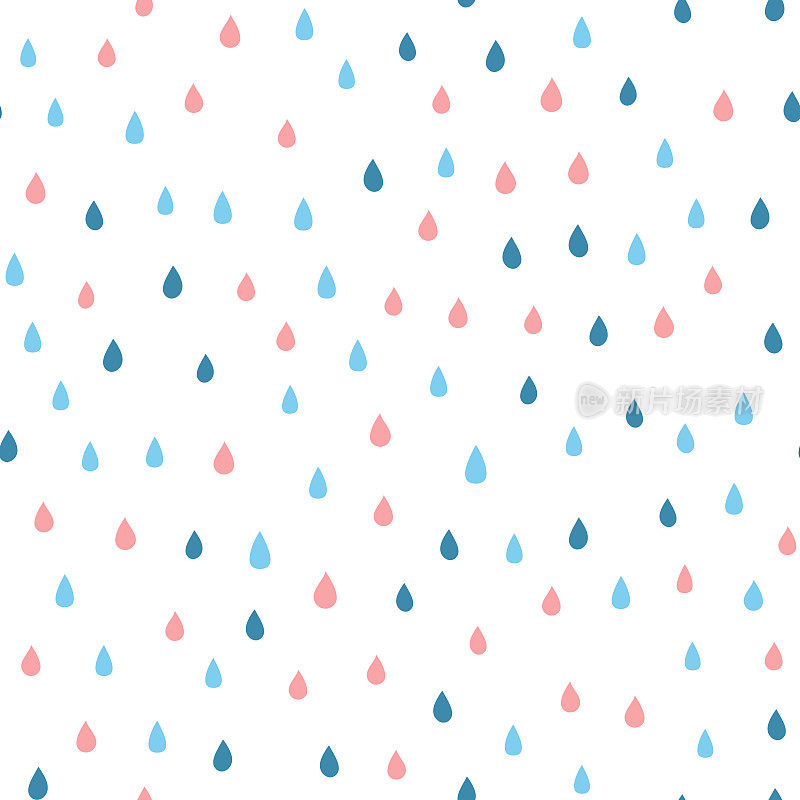 卡通雨滴。无缝图案与彩色雨滴。