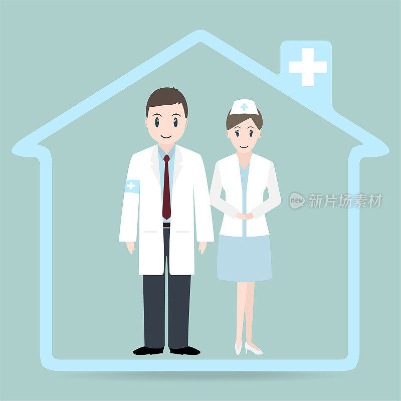 医生和护士图标。养老院的图标。医疗护理的概念