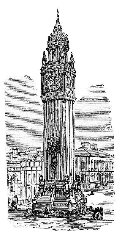 维多利亚时代雕刻的阿尔伯特纪念钟，贝尔法斯特