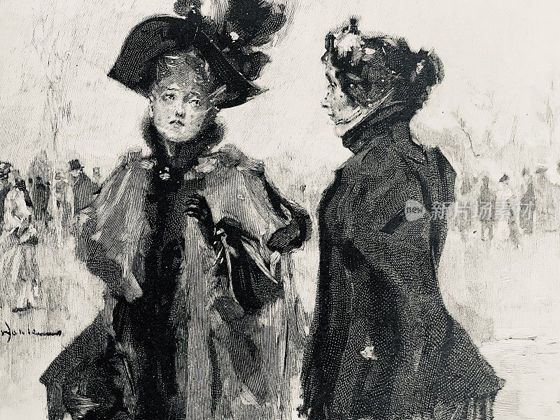 两个优雅的女人在谈论帽子