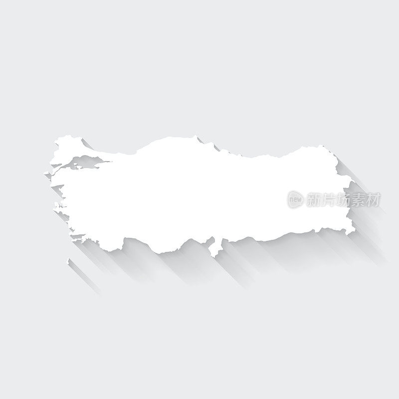 土耳其地图与空白背景的长阴影-平面设计