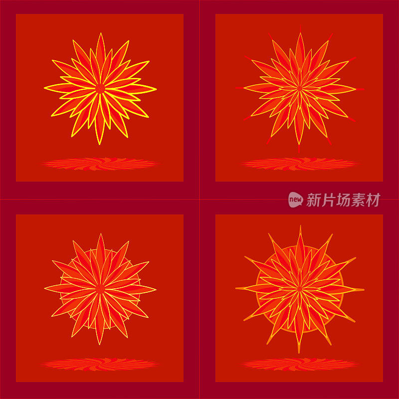 创意现代风格的花朵花瓣绽放东方曼陀罗旗帜标志图标家居装饰与抽象背景红色纹理壁纸矢量插画艺术图形设计图案无缝衔接