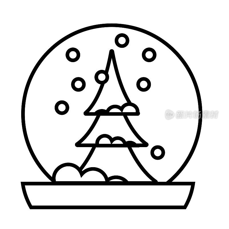 圣诞平面设计图标:有圣诞松树的雪花球