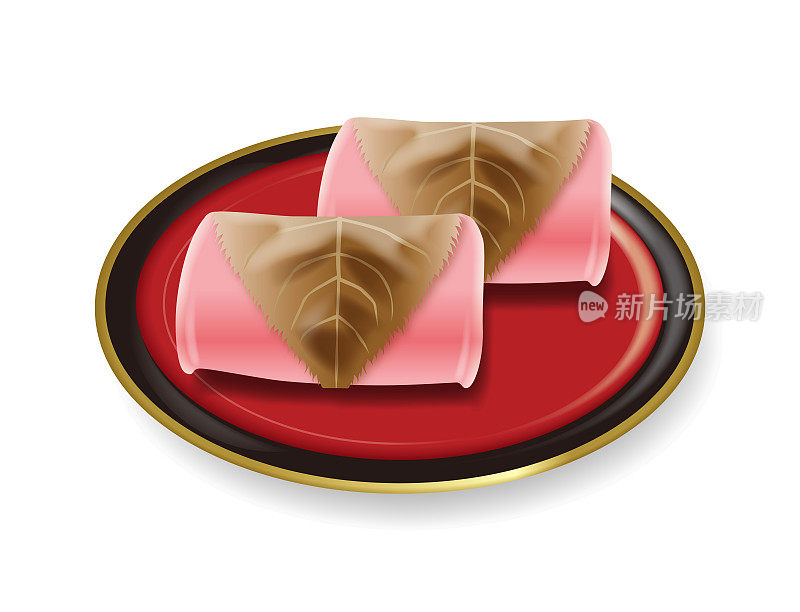 Sakuramochi的插图。日本的糖果。红豆沙年糕。