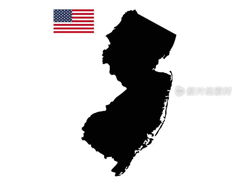 带有美国国旗的新泽西地图