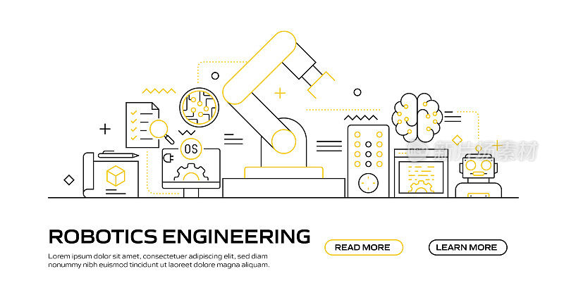 机器人工程相关的现代线条风格矢量插图