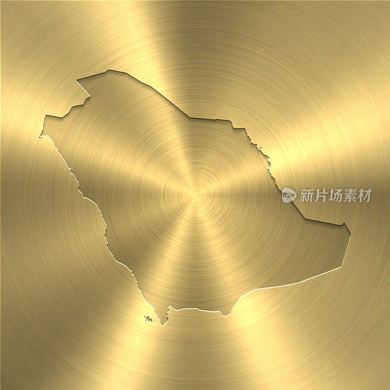 沙特阿拉伯地图上的金色背景-圆形拉丝金属纹理