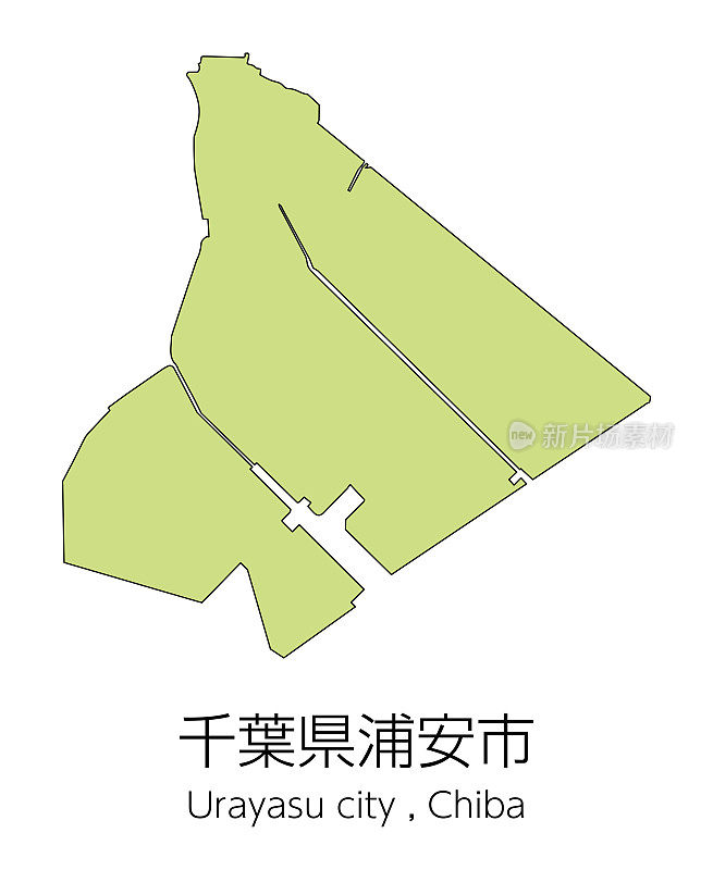 日本千叶县浦安市地图。翻译:“千叶县浦安市。”