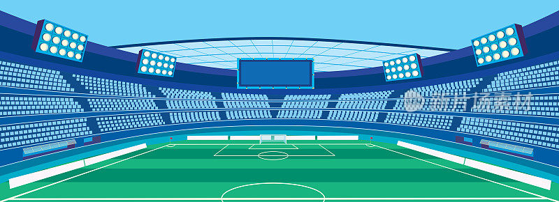 足球体育场空座位横幅背景，插图图片。