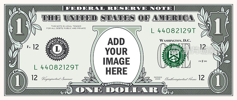一美元纸币美元货币模板与复制空间