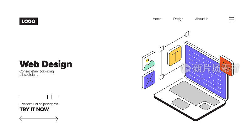 网页设计概念等角网页横幅,海报,封面和横幅的三维设计