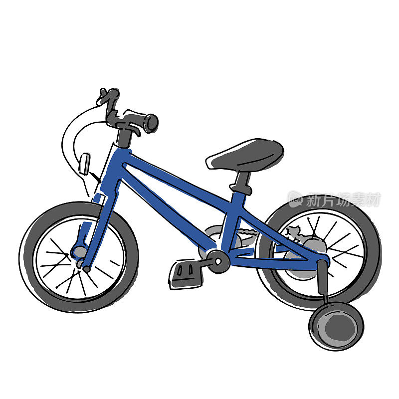 矢量插图的自行车和儿童自行车与训练轮蓝色